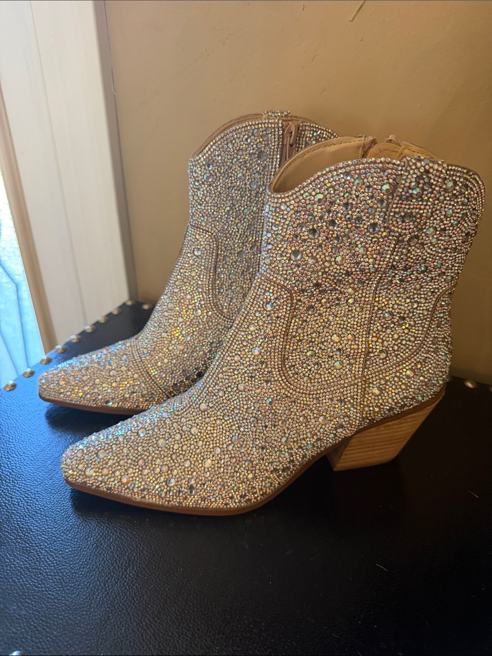 Betsey Johnson Iridescent Crystal Western Booties - Multicolor